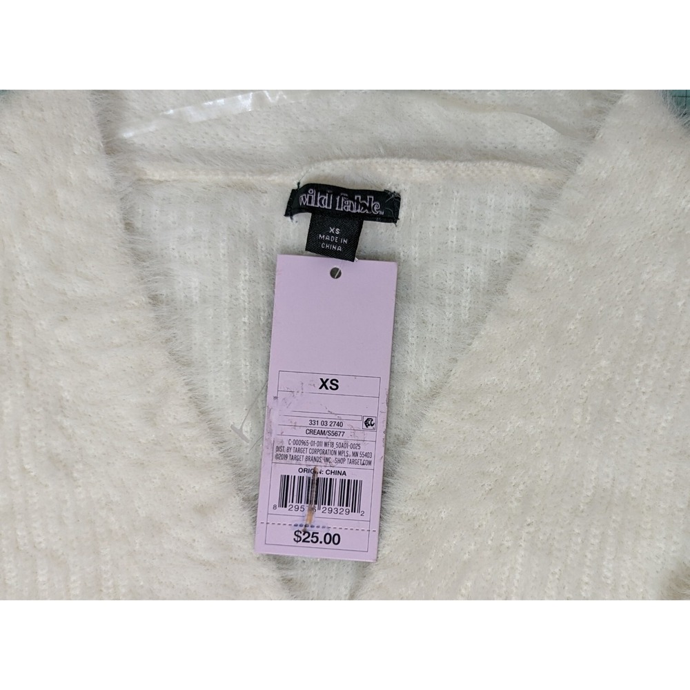 NWT Cream Fuzzy 3 Button-Front Cropped Long Sleeve Sweater Sz S Coquette - Picture 6 of 6